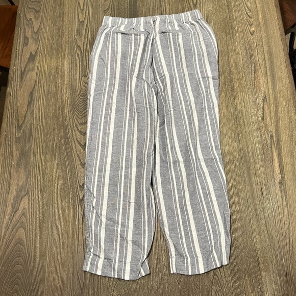 LOFT Womens High Rise Straight Leg Linen Blend Pants Pin Striped Loose Fit M - Picture 9 of 11